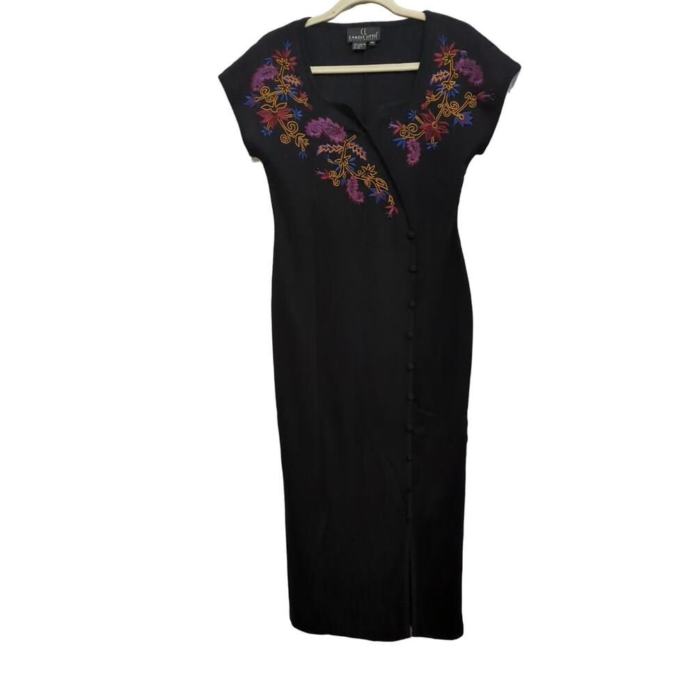 Vintage‎ Carole Little Sweater Dress Womens M P Black Embroidered
